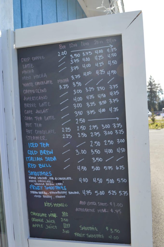 Drink Menu at Cindys Espresso and More Hood River